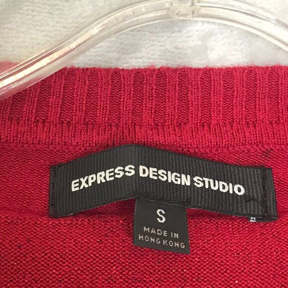 Express Cardigan Sweater Womens Small Red Python Print Red Glitter Stripe Button - Picture 4 of 8